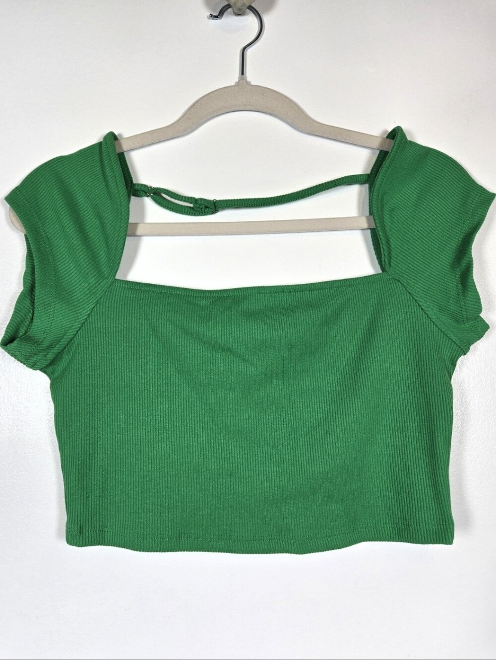 NEW Rustty Dustty Green Square Neck Cap Sleeve Ribbed Crop Top Size Large